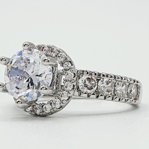 💍 "Engagement Round CZ Diamond Bling Anillos Silver UNVN12128 - Picture 7 of 10